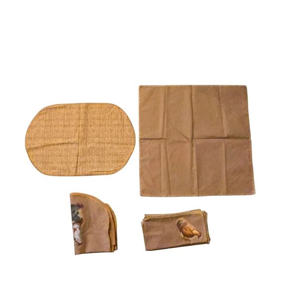 Vintage Brown Placemats & Napkin Set Of 4 Each Chickens - Picture 2 of 6